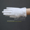 Dull matte satin girl's gloves with faux pearl & rose accents sheer organza cuff