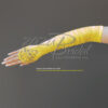 Gathered Shiny Satin Fingerless Gloves with Floral Embroidery Lace, Sequins & Pearls - Image 12